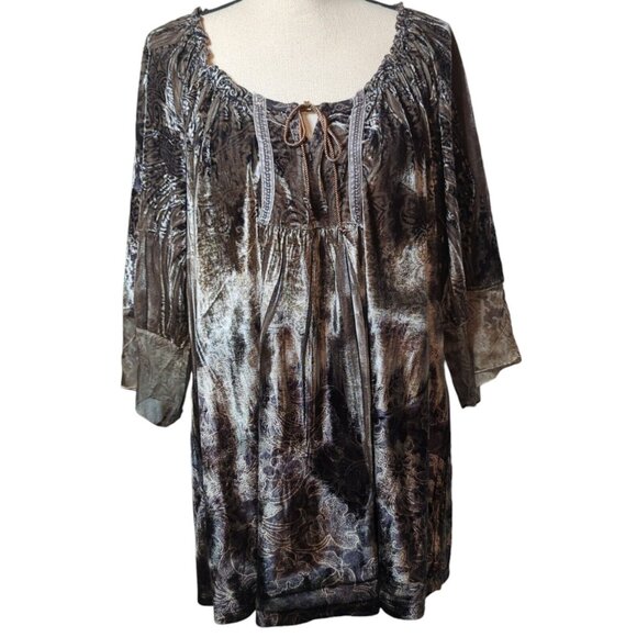 Energe Tops - Womens‎ 1X Crushed Velvet Brown Tunic Top Whimsigoth Fairy Boho Casual Chic